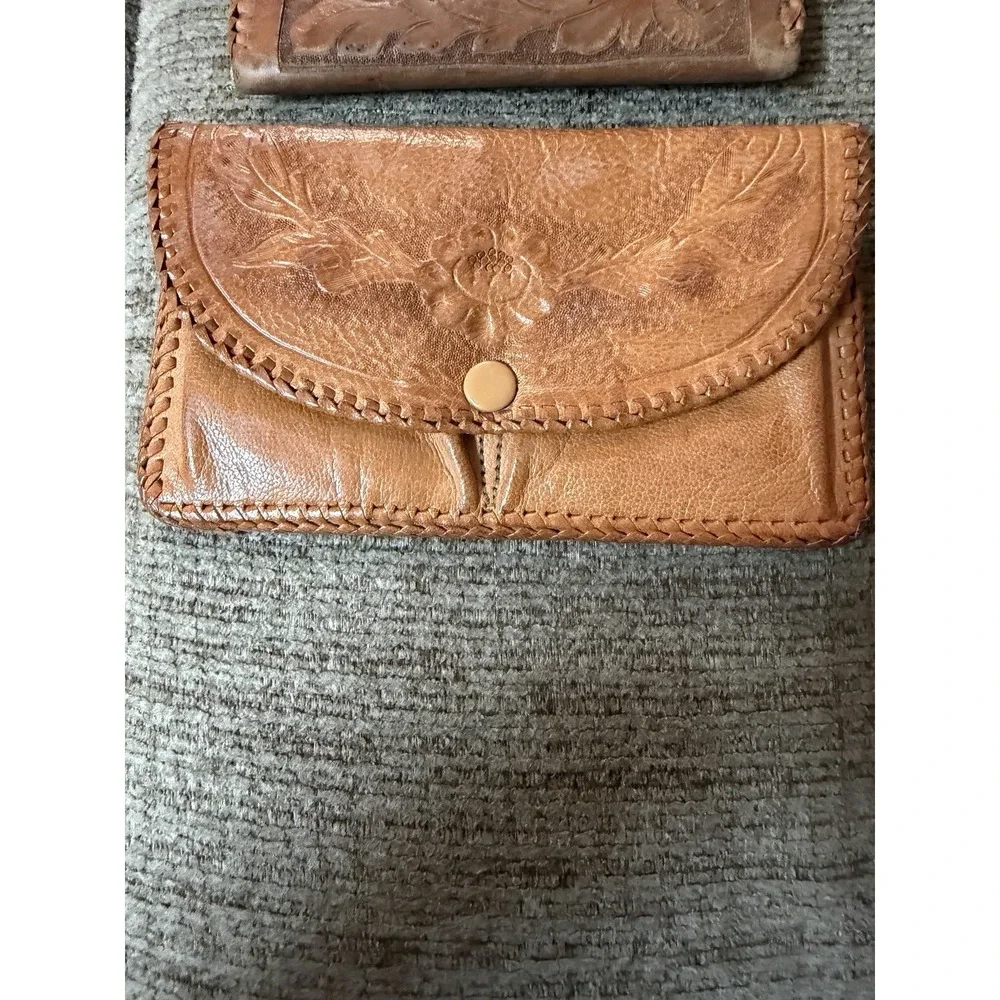 Vintage Hand‎ Toed Leather Western Wallet/Coin Purse  Set Of 2